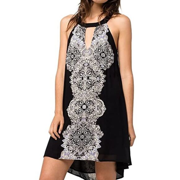 O'Neill Deanna High Neck Cut Out Dress Boho Beachy Coastal Gauzy Large - Picture 1 of 12